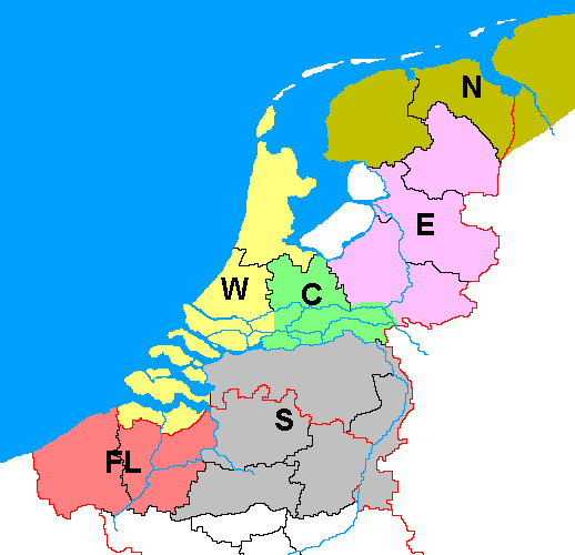 Map of the Low Countries - - regions